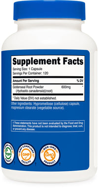 Thumbnail for Nutricost Goldenseal Root 600mg, 120 Capsules - Non-GMO, Gluten Free, Vegetarian Capsules