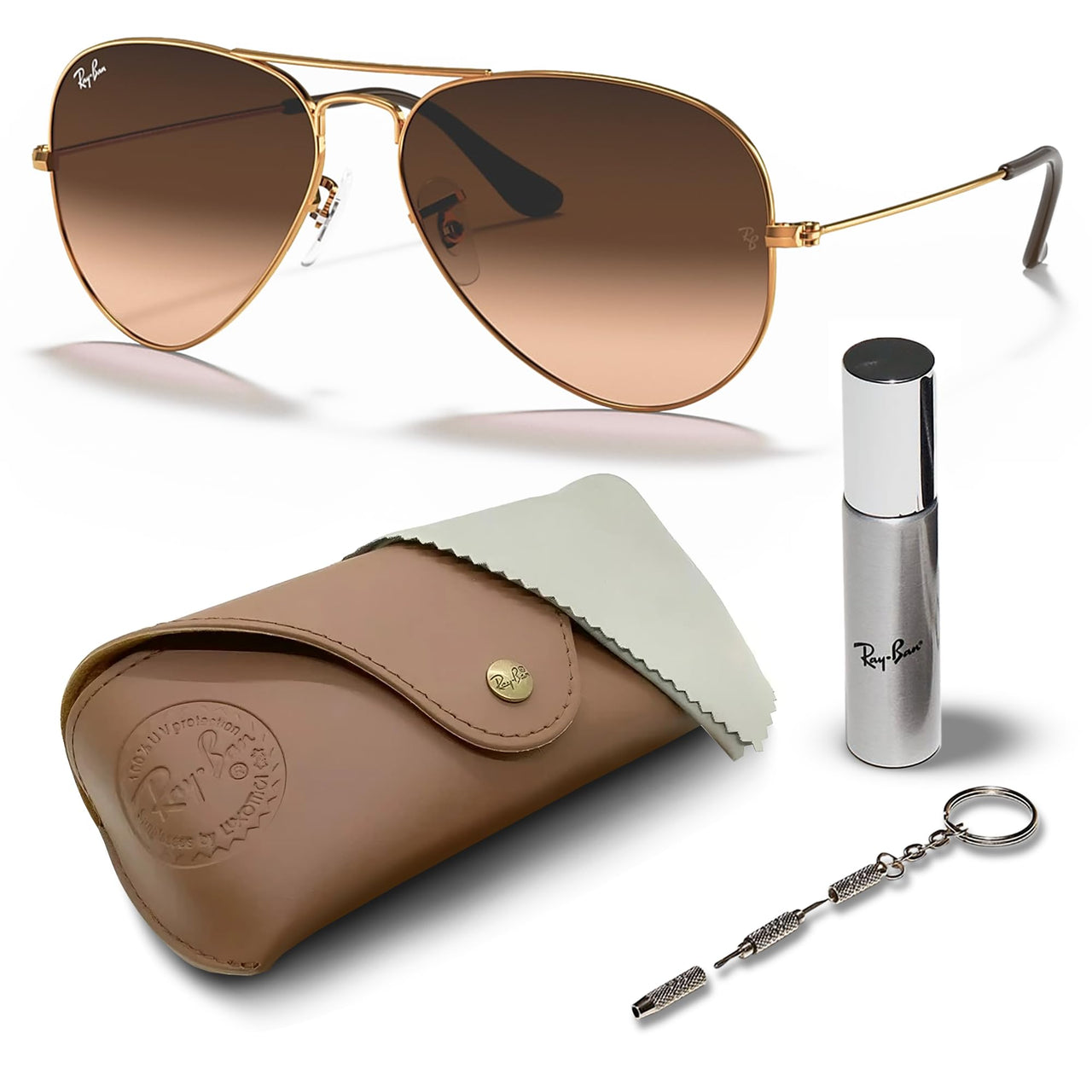 Ray-Ban RB3025 AVIATOR GRADIENT Pilot Shaped Non-Polarized Sunglasses for Men & Women – Includes Official RAYBAN Eyewear Kit – Ideal Formal & Casual Wear Sunglasses – Pink/Brown Lens