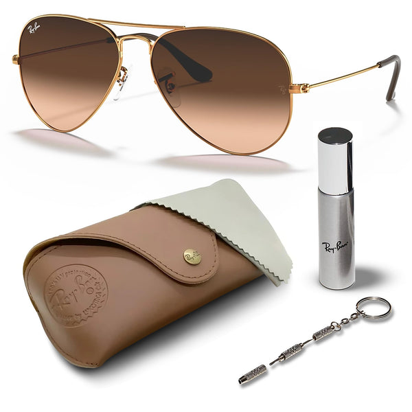 Ray-Ban RB3025 Classic Gradient Aviator Shape Sunglasses With Eyewear Kit Bundle - Adjustable Nose Pads - Ideal Formal and Casual Wear Retro Sunglasses