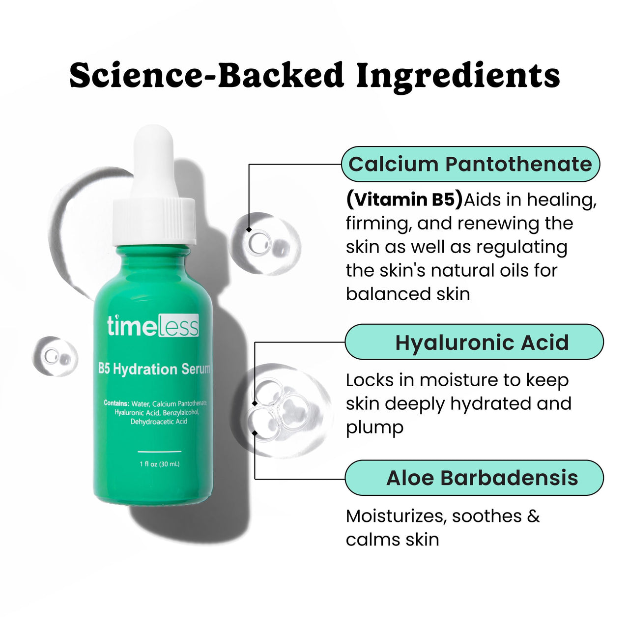 Timeless Skin Care Vitamin B5 Serum - Hydrating Face Serum with Hyaluronic Acid - Oil-Free - for Oily Skin - Fragrance-Free - 1 oz