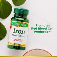 Thumbnail for Nature'S Bounty Iron 65Mg, 325 Mg Ferrous Sulfate, Cellular Energy Support, Promotes Normal Red Blood Cell Production, 100 Tablets