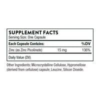 Thumbnail for THORNE Zinc Picolinate 15mg - Highly Absorbable Zinc Supplement - Supports Wellness, Immune System, Eye, Skin, and Reproductive Health* - Gluten-Free, Soy-Free, Dairy-Free - 60 Capsules