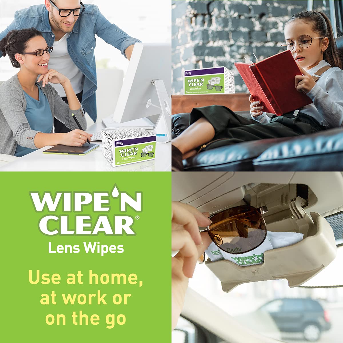 Flents Wipe â€™N Clear Biodegradable Lens Wipes, 225 Count Pre-Moistened Eyeglass Cleaner Wipes for Glasses, Screens, and Lenses, Anti-Streak, Quick Dry, Individually Wrapped