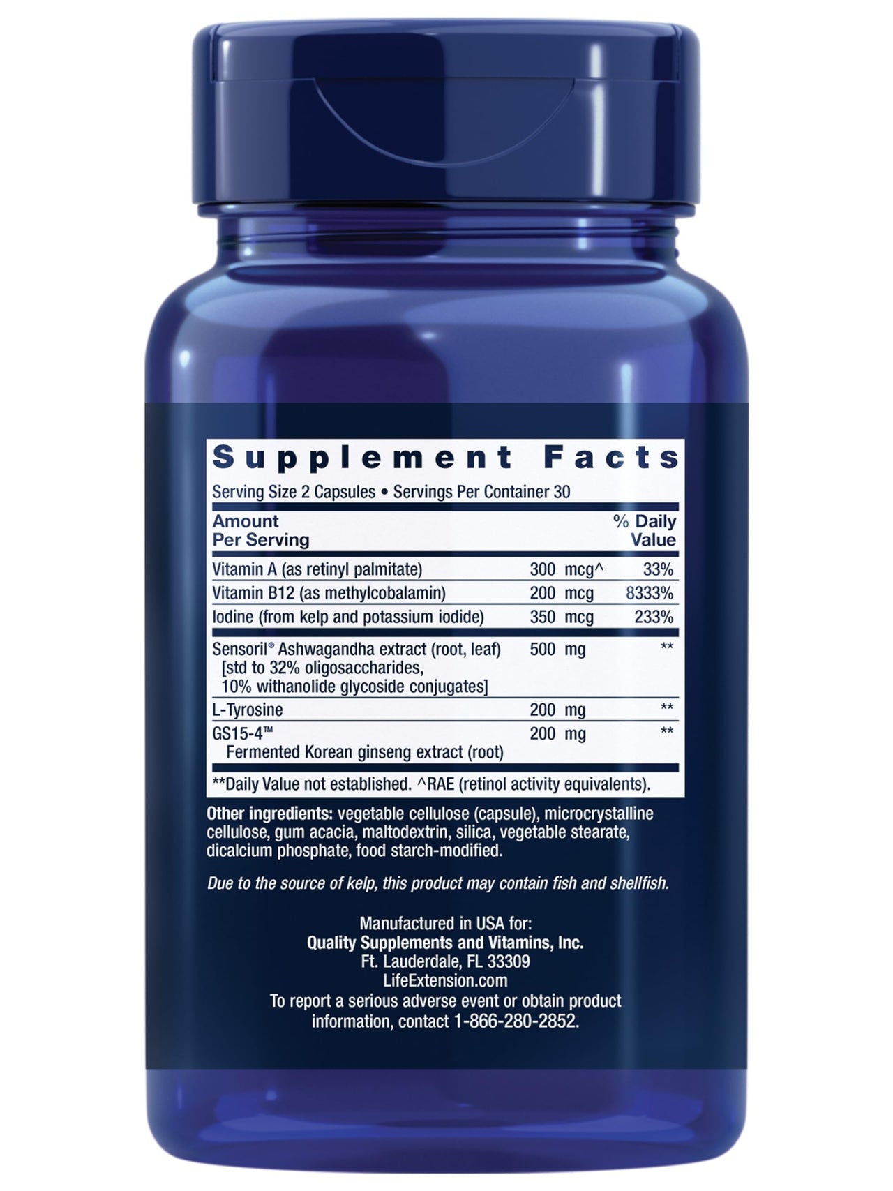 Life Extension Thyroid Support Complex - Thyroid Health Support Supplement with Vitamins A, B, Iodine, Magnesium, L-Tyrosine, Ashwagandha & Ginseng for Energy – Non-GMO, Gluten-Free - 60 Capsules