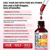 Thumbnail for (2 Pack) Vitamin B12 and B6 Liquid Drops, B12 Sublingual Vitamin B Complex - B 12 Vitamin 5000mcg - B12 Methylcobalamin for Energy, Brain, and Heart Support with 27,200 mcg, Raspberry, 80 Servings