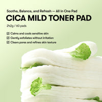 Thumbnail for VT COSMETICS CICA Mild Toner Pad (60 Pads) - Exfoliating, Hydrating, Soothing, pH Balancing With BHA, Centella Asiatica Extract, Hyaluronic Acids for Daily Facial Use