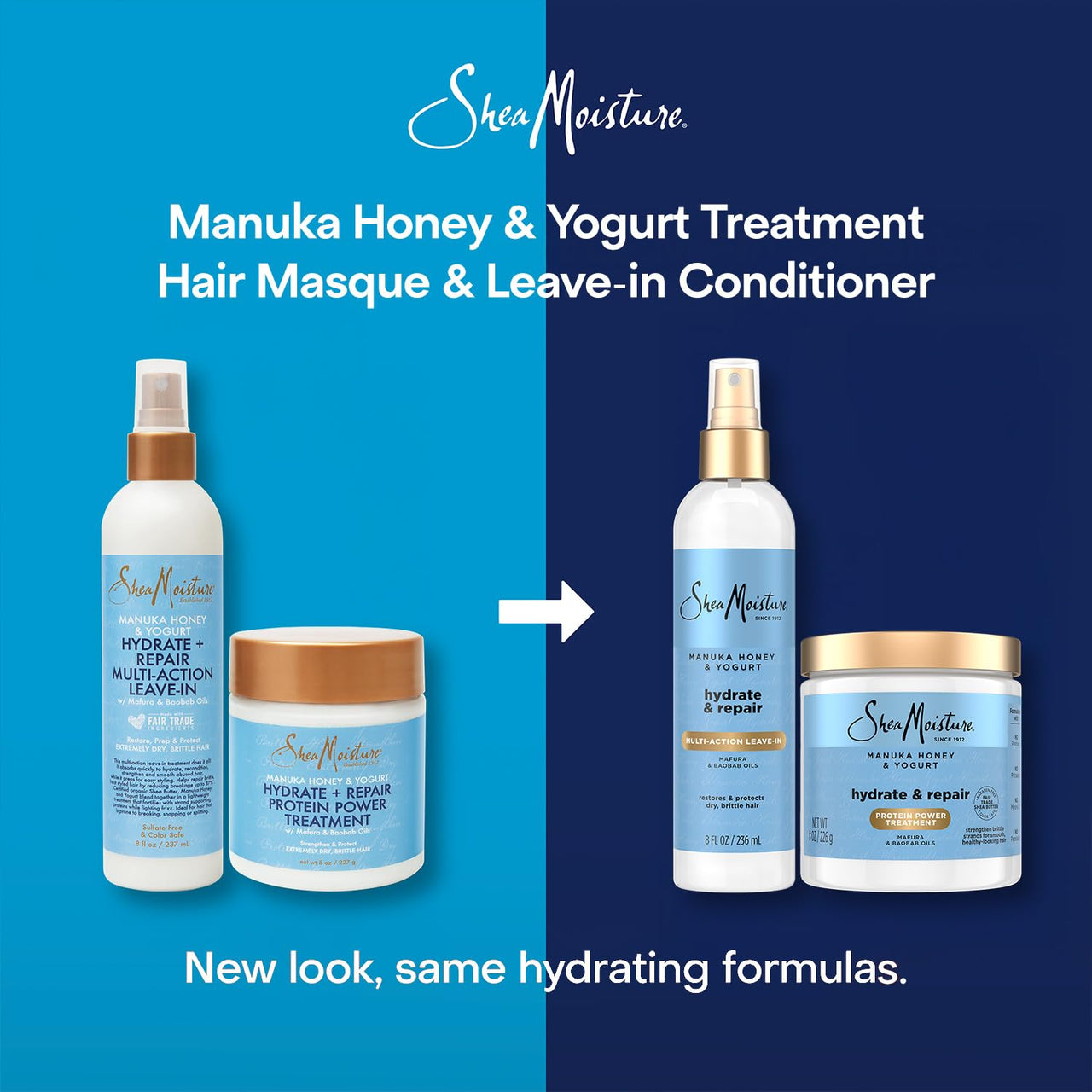 SheaMoisture Manuka Honey & Yogurt Multi-Action Leave-in Conditioner + Protein Power Treatment for Hair Repair, Frizz Control, 8 Oz Ea, for Curly, Damaged Hair