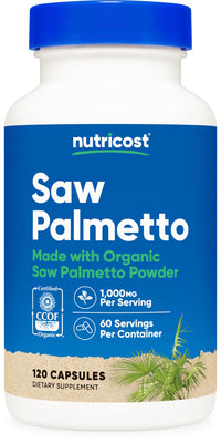 Thumbnail for Nutricost Saw Palmetto 1000mg, 120 Capsules - CCOF Certified Made with Organic Saw Palmetto, Vegetarian Friendly, 60 Servings, 500mg Per Capsule, Gluten Free