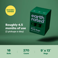 Thumbnail for Earth Rated Poop Bags for Dogs, Guaranteed Leak Proof and Extra Thick Waste Bag Refill Rolls, Lavender Scented, 270 Bags