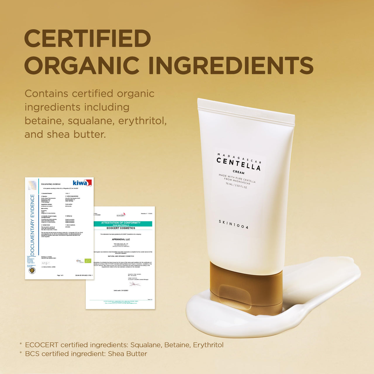 SKIN1004 Madagascar Centella Cream, 2.54 fl.oz, 75ml, Korean Face Moisturiser with Centella Asiatica, Face Cream with Panthenol & Shea Butter, Face Moisturizer for soothing, Daily Korean Skincare