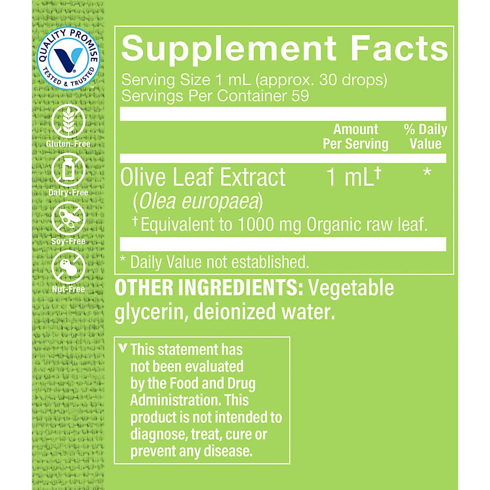 The Vitamin Shoppe Organic Olive Leaf Extract 1,000MG, Alcohol Free, Liquid Herbal Supplement That Supports a Healthy Immune System (2 Fluid Ounces Oil)