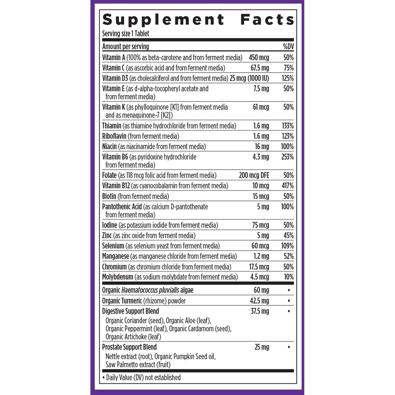 New Chapter Men's Multivitamin 50 Plus for Brain, Heart, Digestive, Prostate & Immune Support with 20+ Nutrients + Astaxanthin - Every Man's One Daily 55+, Gentle on The Stomach - 72 ct