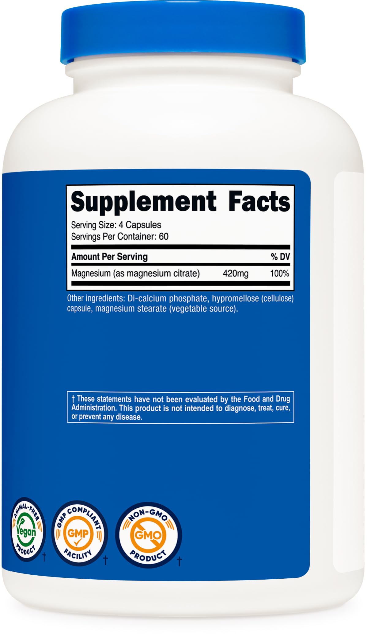 Nutricost Magnesium Citrate 420mg, 240 Veggie Capsules - 60 Servings, Gluten Free, Non-GMO, Vegetarian Friendly