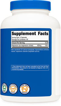 Thumbnail for Nutricost Magnesium Citrate 420mg, 240 Veggie Capsules - 60 Servings, Gluten Free, Non-GMO, Vegetarian Friendly