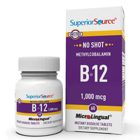 Thumbnail for Superior Source No Shot Methylcobalamin B-12 1,000 mcg - Vitamin B-12 to Support Energy Production, Brain Health & Overall Wellness - Sublingual Tablets for Rapid Absorption - 60 Dissolving Tablets
