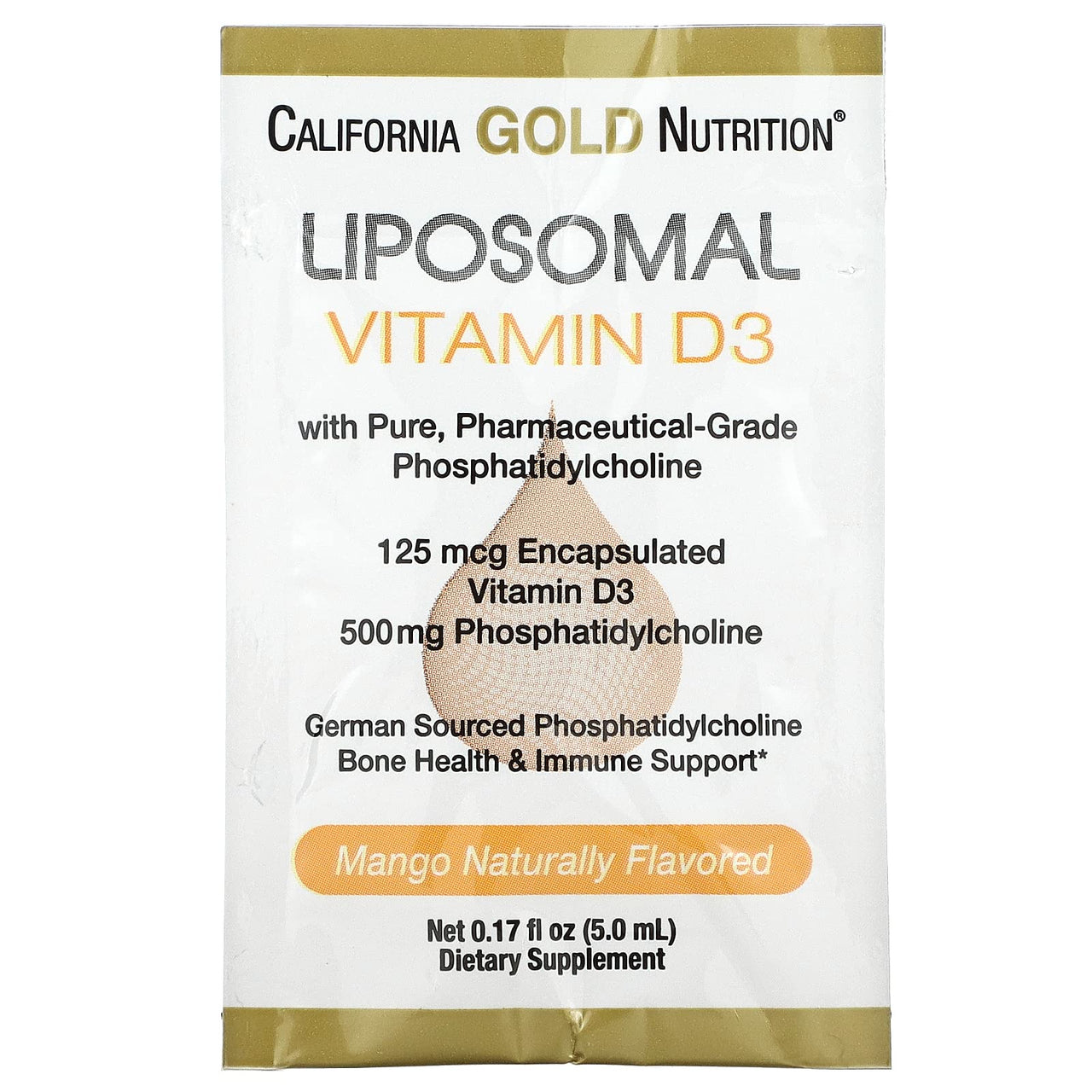 California Gold Nutrition Liposomal Vitamin D3, 125 mcg (5,000 IU), 30 Packets (5.0 ml)