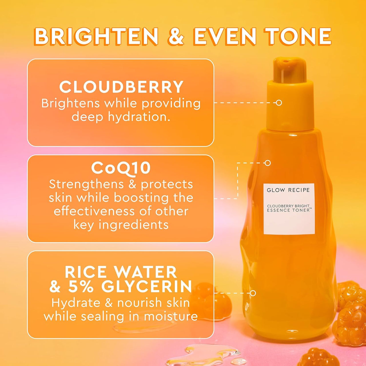 Glow Recipe Cloudberry Bright Essence Toner to Soften & Even Skin Tone