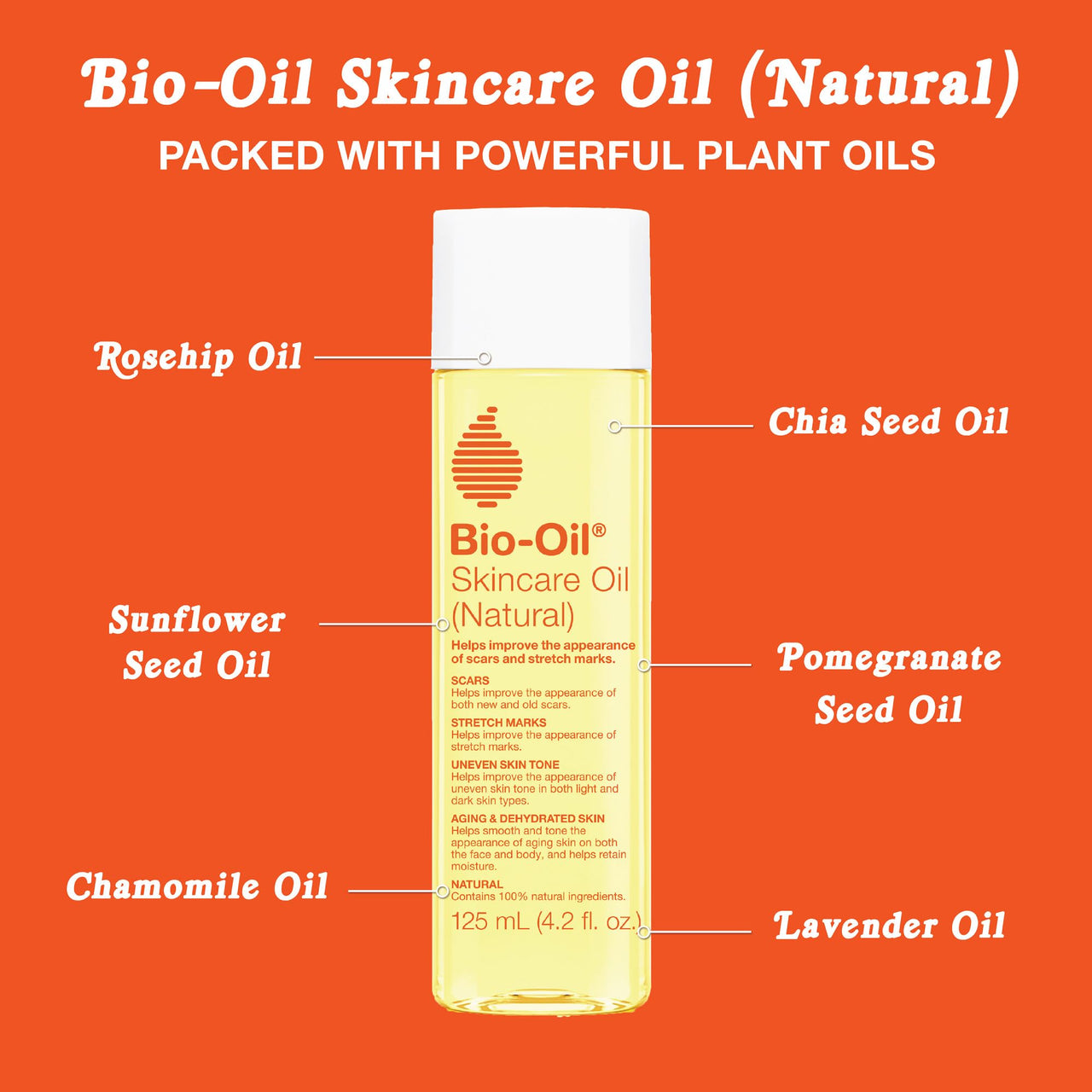 Bio-Oil Natural Skincare Oil, Serum for Scars and Stretch Marks, Face and Body Moisturizer for Dry Skin, Hair Oil, For All Skin Types, 4.2 Oz
