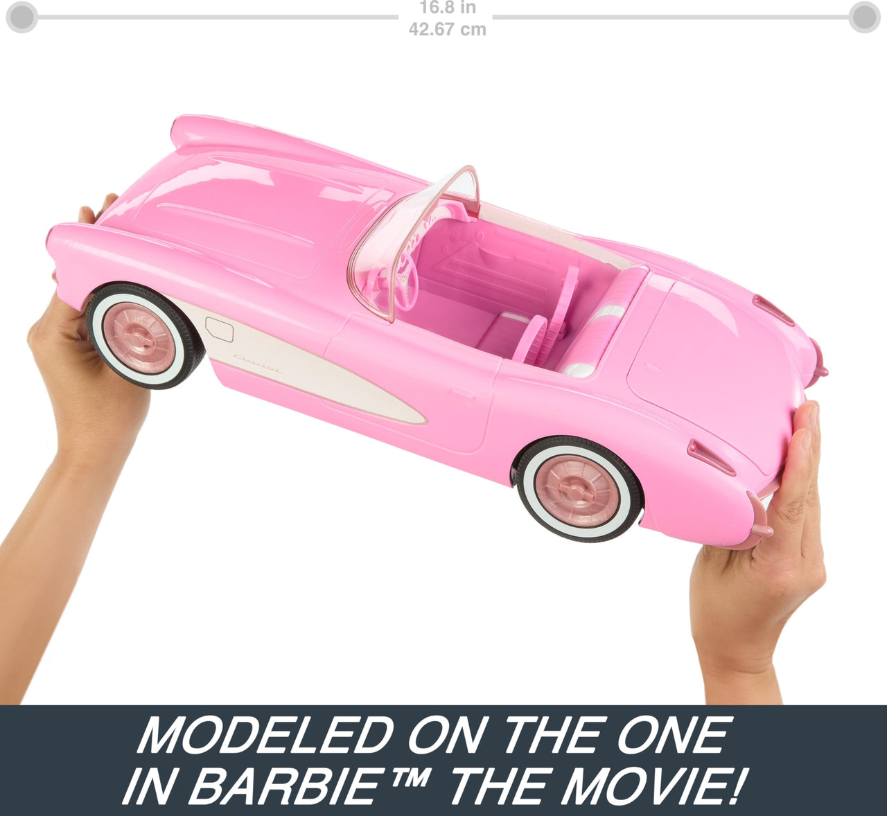Hot Wheels RC Corvette from Barbie the Movie, Full-Function Remote-Control Toy Car Holds 2 Barbie Dolls