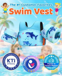 Thumbnail for HeySplash Swim Vest for Kids, Toddler Pool Floaties Fit 33-66 Lbs, Children Swimming Vest with Adjustable Strap, Swim Jacket Water Wing Arm Float, Puddle Beach Boat Jumper Boy Girl,Blue Shark