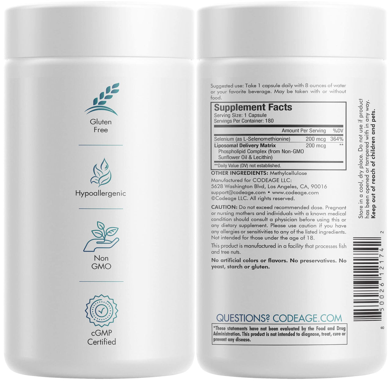 Codeage Selenium 200 mcg Supplement, 6-Month Supply, Immune Support, Mineral Cofactor Selenomethionine, Phospholipids, Vegan, Liposomal Delivery - 2 Pack