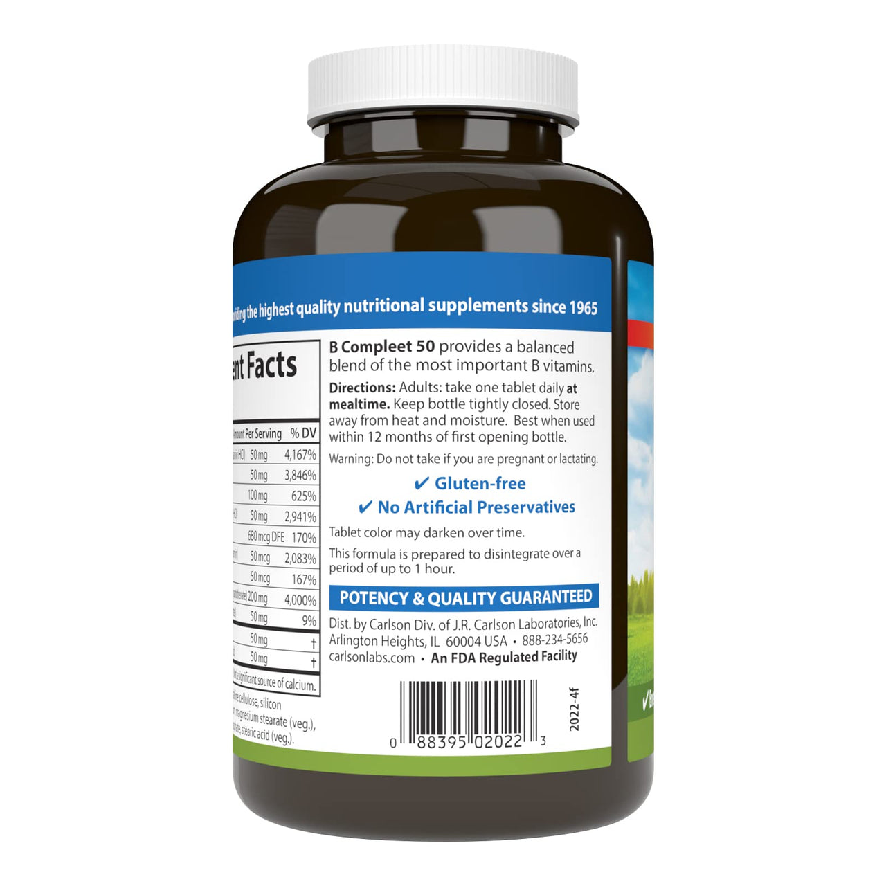 Carlson - B Compleet 50, Balanced Vitamin B Complex, Energy Production, Cellular Support & Optimal Wellness, 250 Tablets