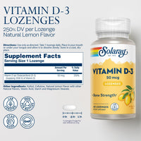 Thumbnail for SOLARAY Vitamin D3 2000IU Supplement for Men & Women - Vitamin D as Cholecalciferol, VIT D3 50 mcg for Adults, Bone Strength Support, Natural Lemon Flavor - 60 Lozenges