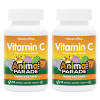 Thumbnail for NaturesPlus Animal Parade Vitamin C Children's Chewable - Natural Orange Juice Flavor - 90 Animal-Shaped Tablets, Pack of 2 - Vegan, Vegetarian, Gluten Free - 90 Total Servings