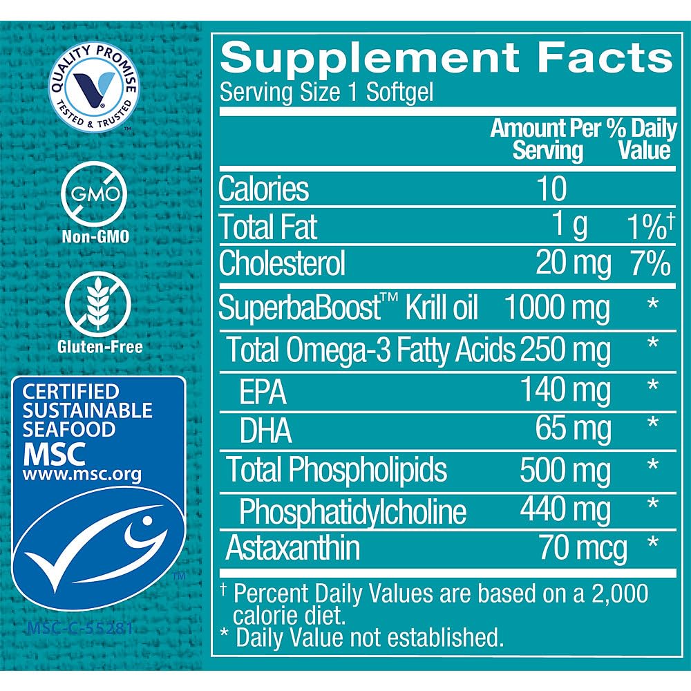 The Vitamin Shoppe Extra Strength Krill Oil - MSC Certified Sustainable - 1,000 MG (30 Softgels)