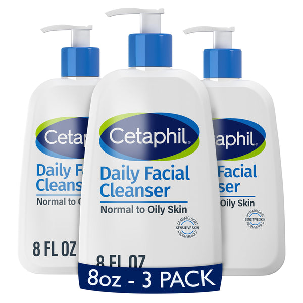 Cetaphil Face Wash, Daily Facial Cleanser for Sensitive, Combination to Oily Skin, 8 oz 3 Pack, Gentle Foaming, Soap Free, Hypoallergenic