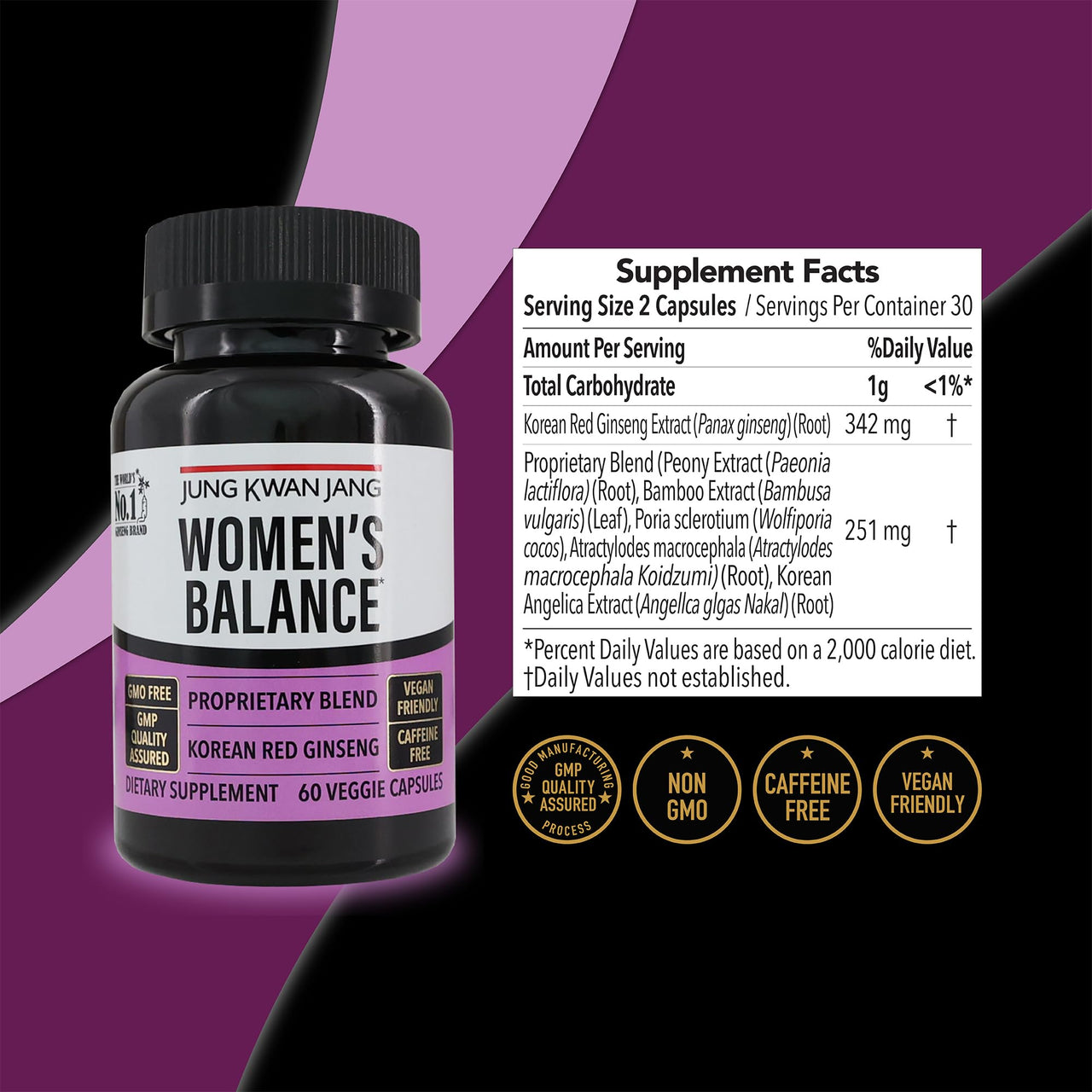 JUNG KWAN JANG Women's Balance with Korean Red Ginseng for Energy Level, Digestive System, and Cognitive Health Supplement, 60 Capsules