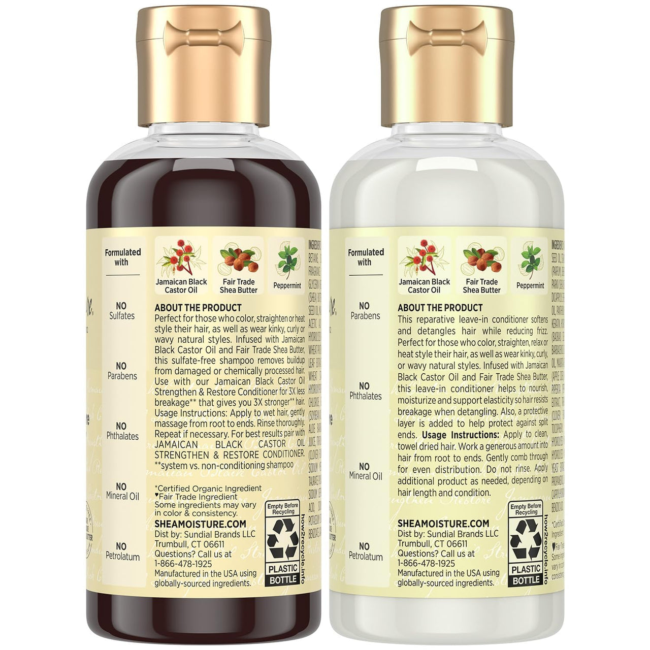 SheaMoisture Travel Essentials, Jamaican Black Castor Oil Strengthen & Restore Shampoo and Leave-in Conditioner Set, 3.2 Oz Each