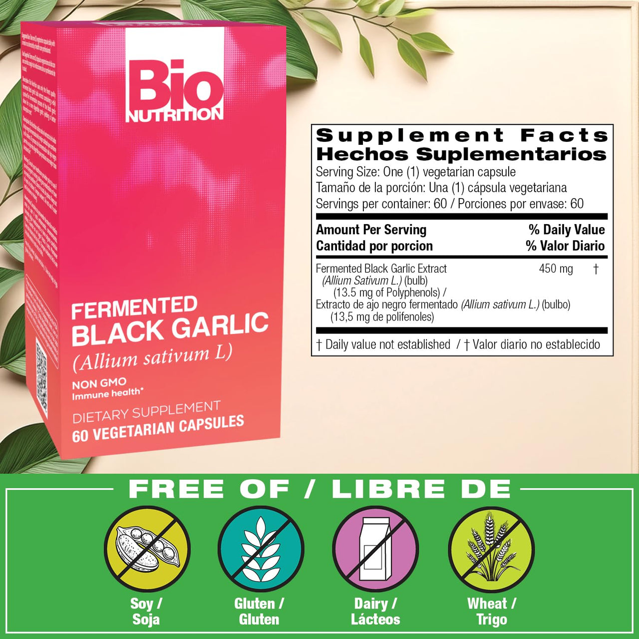 Bio Nutrition Fermented Black Garlic - 60 Vegetarian Capsules Pack of 1