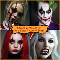 Thumbnail for BOBISUKA Halloween Vampire Makeup Kit with White Face & Body Paint, Fake Blood, Black and Red Face Paint Crayon and Fake Teeth SFX Makeup Set for Zombie Wounds Clown Cosplay Special Effects Makeup