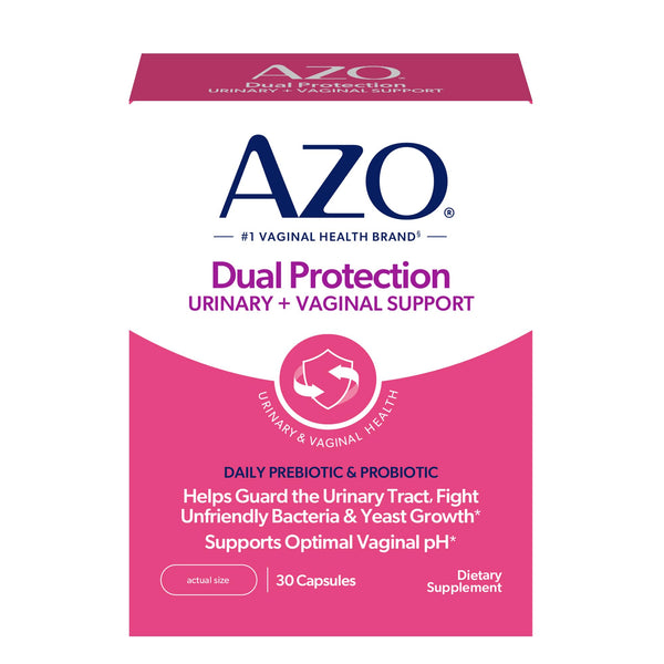 AZO Dual Protection, Urinary + Vaginal Support, Prebiotics and Probiotics for Women*, Starts Working Within 24 Hours, Non-GMO, 30 Count