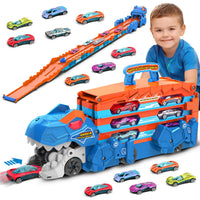 Thumbnail for VATOS Toddler Truck Toy - Ejection Folding Dinosaur Track, Portable Truck Car with 8 Race Cars, Best Gift Toy Cars Set for Toddlers 3 4 5 6 7 Years Old
