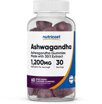 Thumbnail for Nutricost Ashwagandha Gummies (Mixed Berry) 1,200mg Equivalent from 40mg of 30:1 Extract Per Serving, 60 Gummies for 30 Servings Per Bottle - Vegetarian, GMO Free and Gluten Free