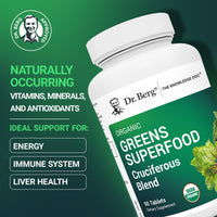 Thumbnail for Dr. Berg's Greens Superfood Cruciferous Vegetable Tablets - Vegetable Supplements for Adults w/ 11 Phytonutrient Super Greens - Energy, Immune System & Liver Veggie Tablets - 90 Tablet