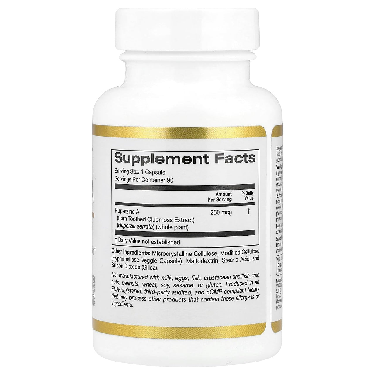 Huperzine A by California Gold Nutrition - Support for Memory & Cognitive Function - Promotes Healthy Acetylcholine Levels - Vegan Friendly - Gluten Free, Non-GMO - 250 mcg - 90 Veggie Capsules