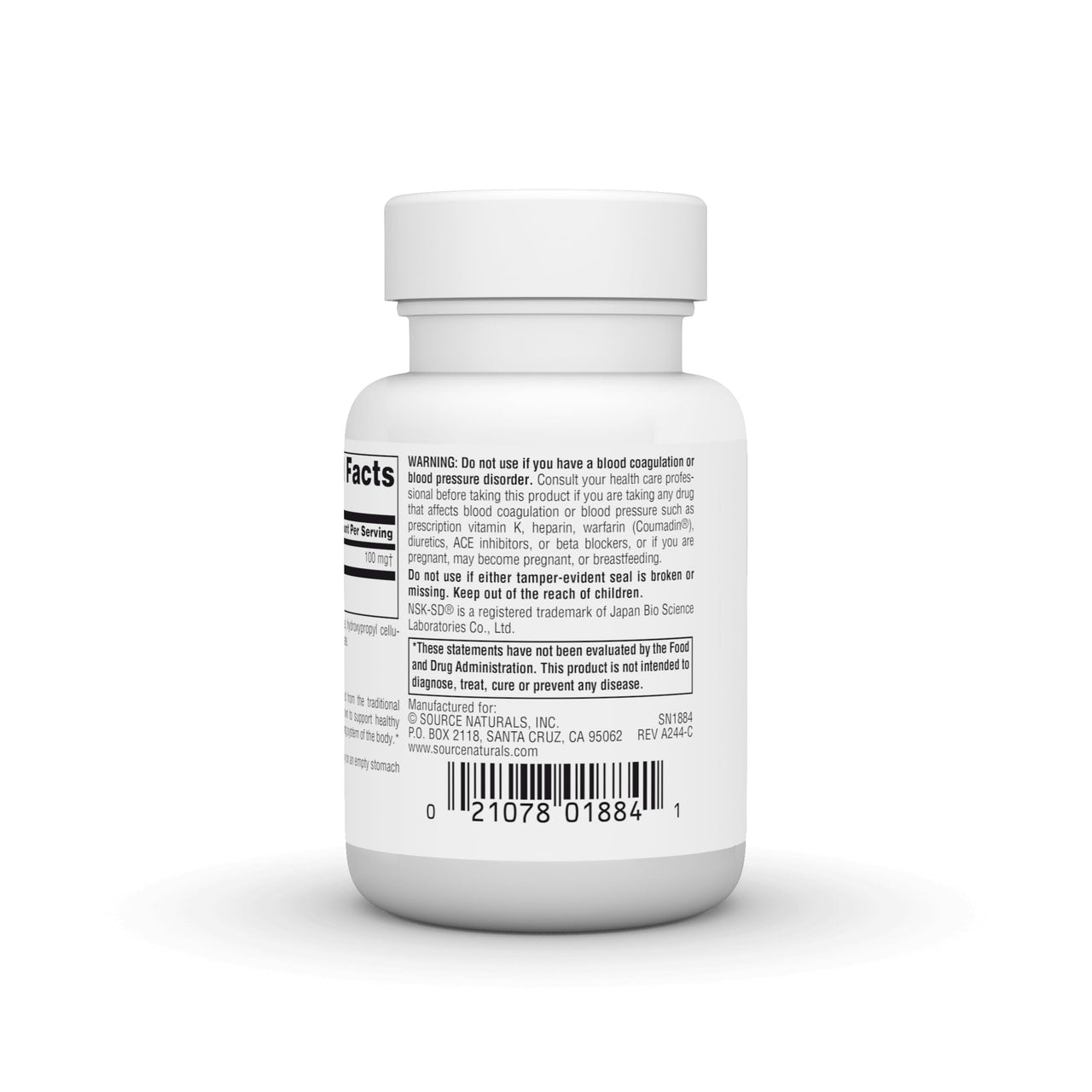 Source Naturals NSK-SD Nattokinase, Whole Body Sytemic Enzyme for Healthy Circulation*, 100mg, 30 Vegan Capsules