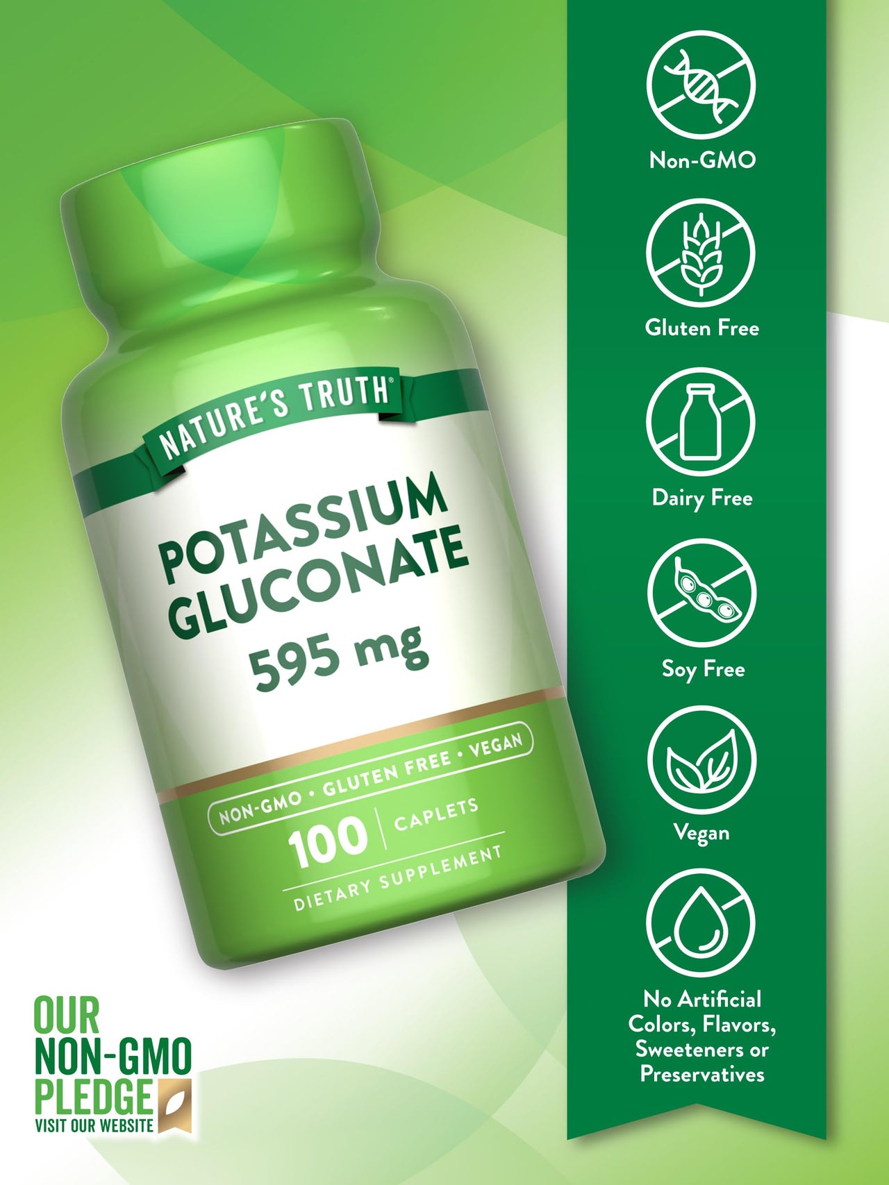 Nature's Truth Potassium Gluconate 595mg | 100 Caplets | Vegan, Non-GMO, Gluten Free Supplement