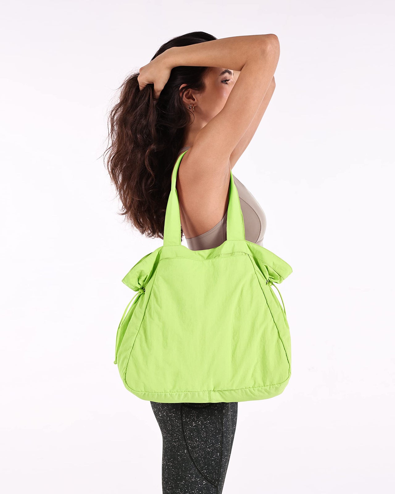 ODODOS 18L Side-Cinch Shopper Bags Lightweight Shoulder Bag Tote Handbag for Shopping Workout Beach Travel, Lime Punch