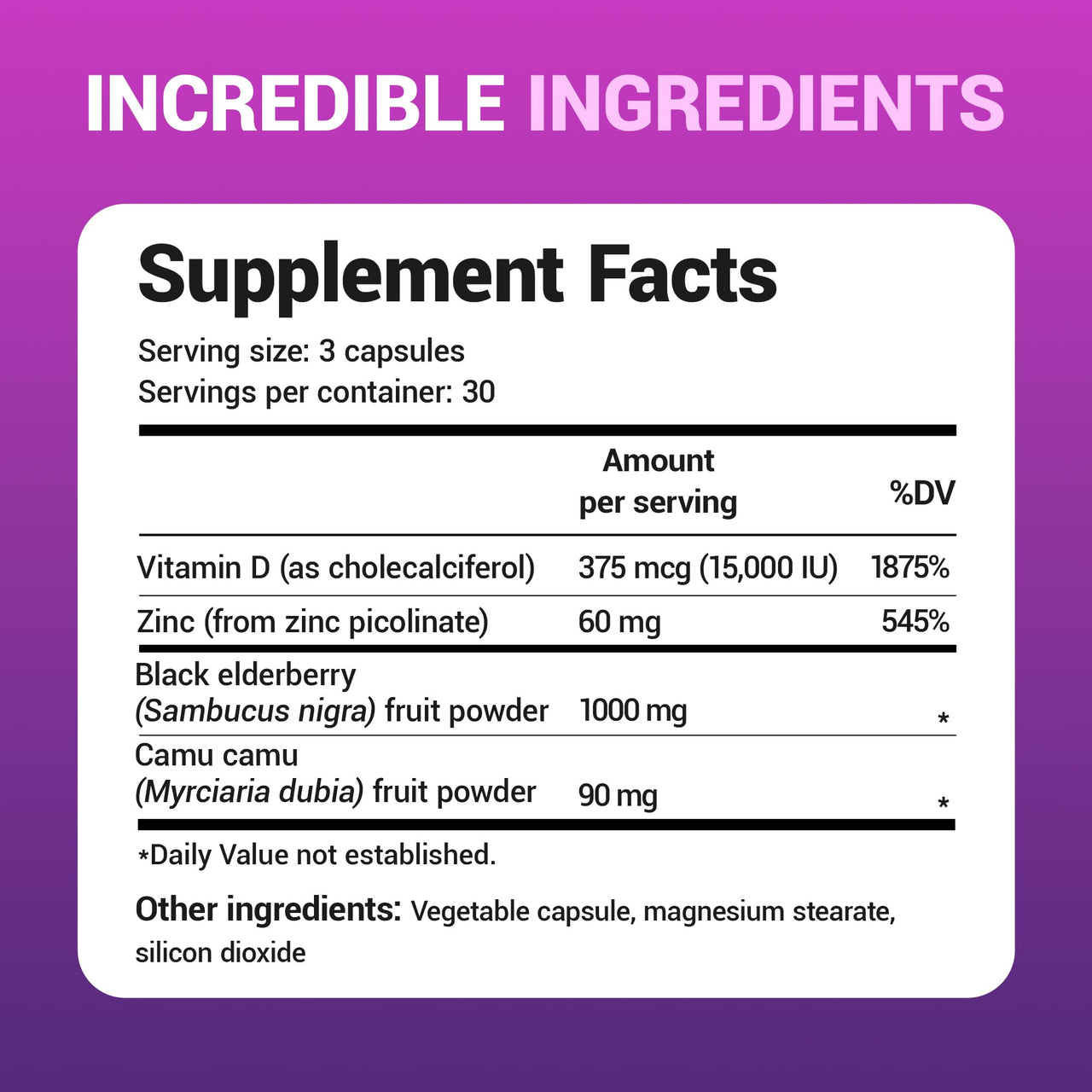 Dr. Berg Black Elderberry Capsules (Advanced Immune Support*) with 15,000 IU Vitamin D, 60 mg of Zinc, & 90 mg of Camu Camu - (4-in-1) Sambucus Elderberry Immune Support Supplement - 90 Capsules
