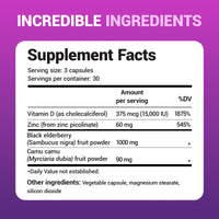 Thumbnail for Dr. Berg Black Elderberry Capsules (Advanced Immune Support*) with 15,000 IU Vitamin D, 60 mg of Zinc, & 90 mg of Camu Camu - (4-in-1) Sambucus Elderberry Immune Support Supplement - 90 Capsules