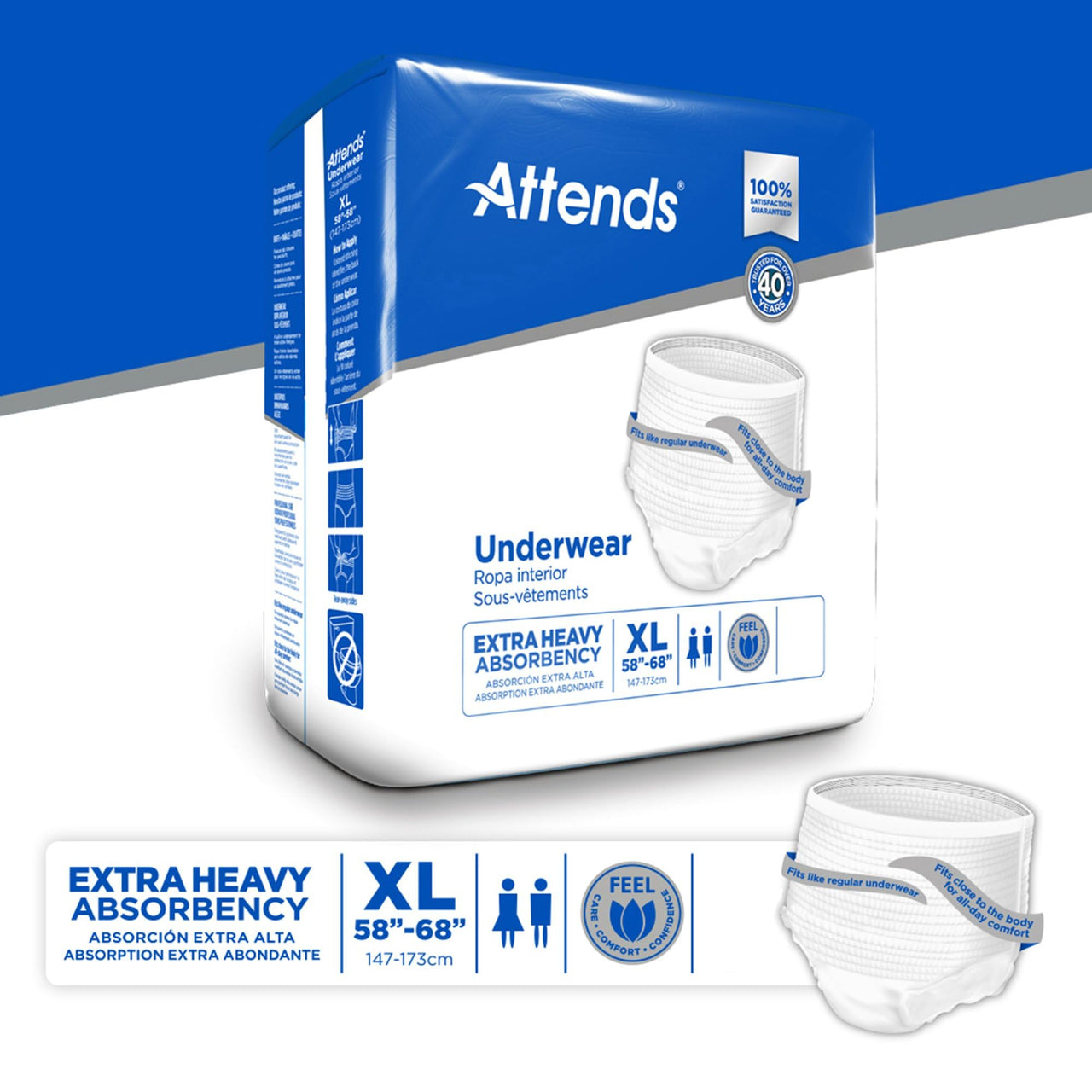 Attends Care Disposable Pull On Unisex Adult Absorbent Underwear with Tear Away Seams, X-Large, Moderate Absorbency, 4 Bags per Case