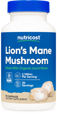 Thumbnail for Nutricost Lion's Mane Mushroom Capsules 2100mg, 30 Servings - CCOF Certified Made with Organic, Vegetarian, Gluten Free, 700mg Per Capsule, 90 Capsules