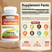 Thumbnail for Best Naturals Chromium Picolinate 1000 mcg 120 Tablets