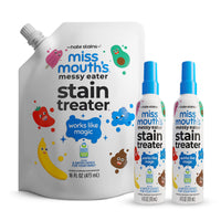 Thumbnail for Miss Mouth’s Messy Eater Stain Treater Refill Ready Kit - 2 Pack Stain Remover Spray and 16oz Refill Pouch - Newborn & Baby Essentials - Food, Grease, Coffee Off Laundry, Underwear, Fabric