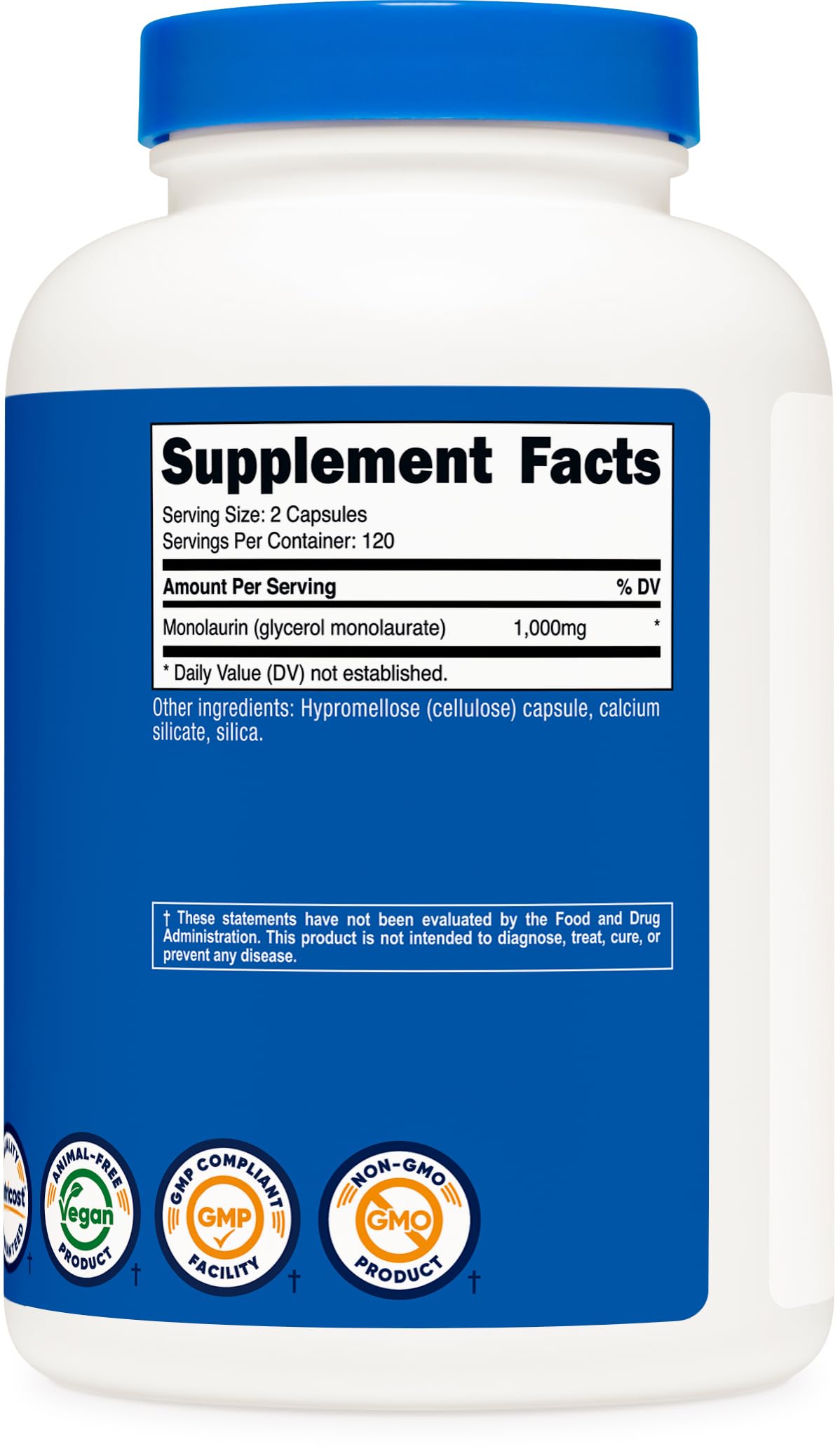 Nutricost Monolaurin 1000 mg (120 Servings, 240 Capsules) - Gluten-Free, Non GMO, Vegan