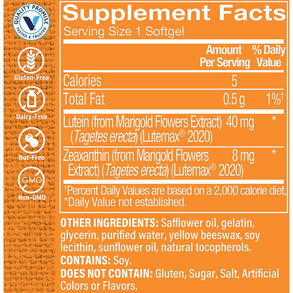 The Vitamin Shoppe Lutein 40MG - Eye Health, Vision Support & Blue Light Protection, Carotenoid Antioxidant (60 Softgels)